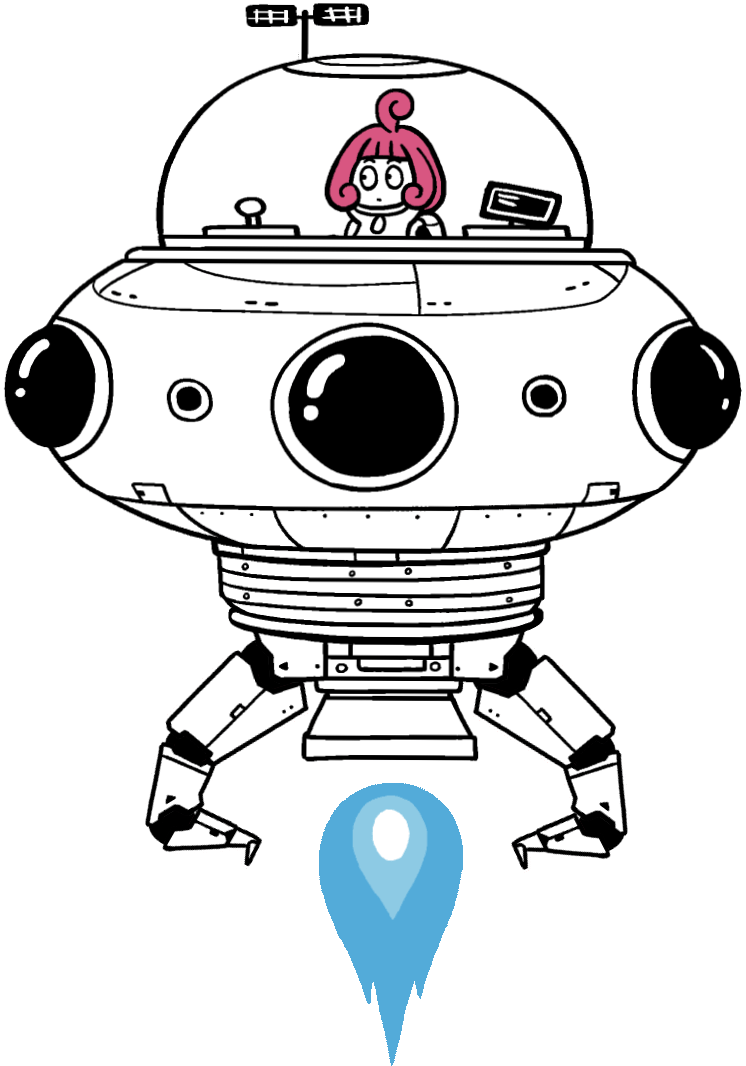ドーム型の宇宙船に乗るキャラクター